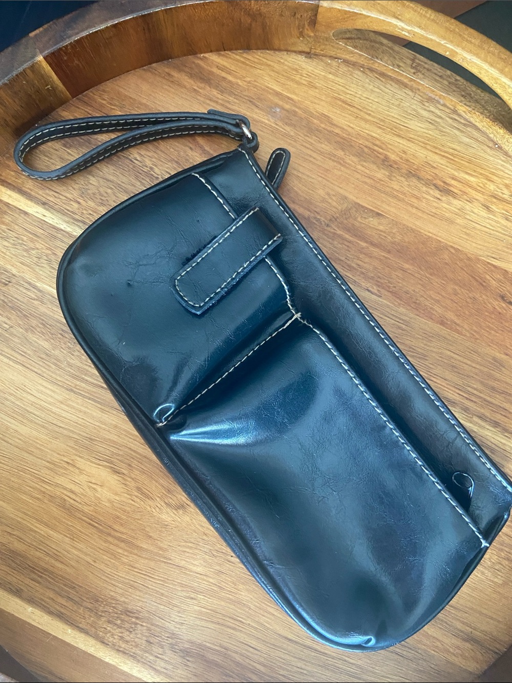 Black Faux Leather Wristlet Clutch - Sleek Unisex Accessory